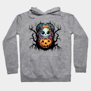 Skele and Jack O Lantern Halloween Spooky Tree Hoodie